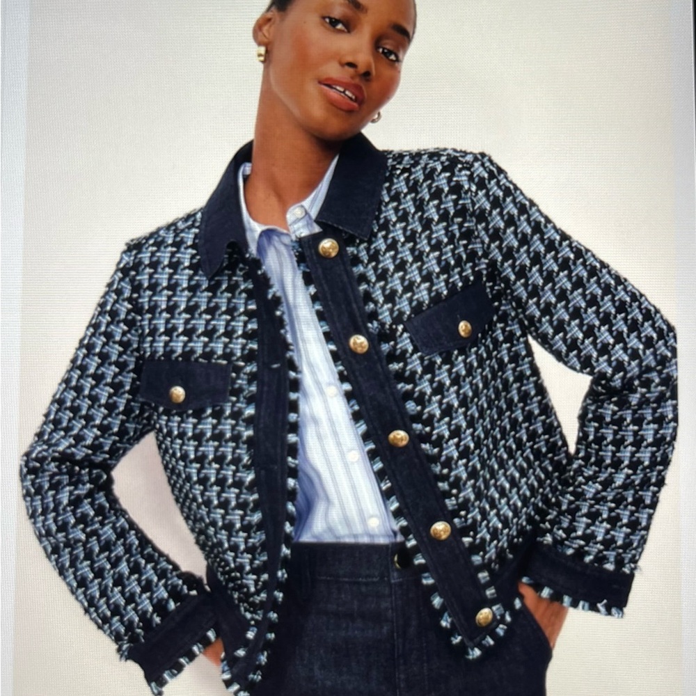 Ann Taylor Tweed Fringe Houndstooth Denim